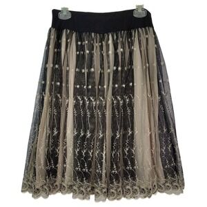 NWT New York & Company Skirt Black Beige Floral Embroidered Tulle Small Vintage